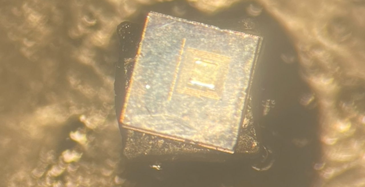 Continuous intraocular pressure measuring nanochip (1mm x 1mm).